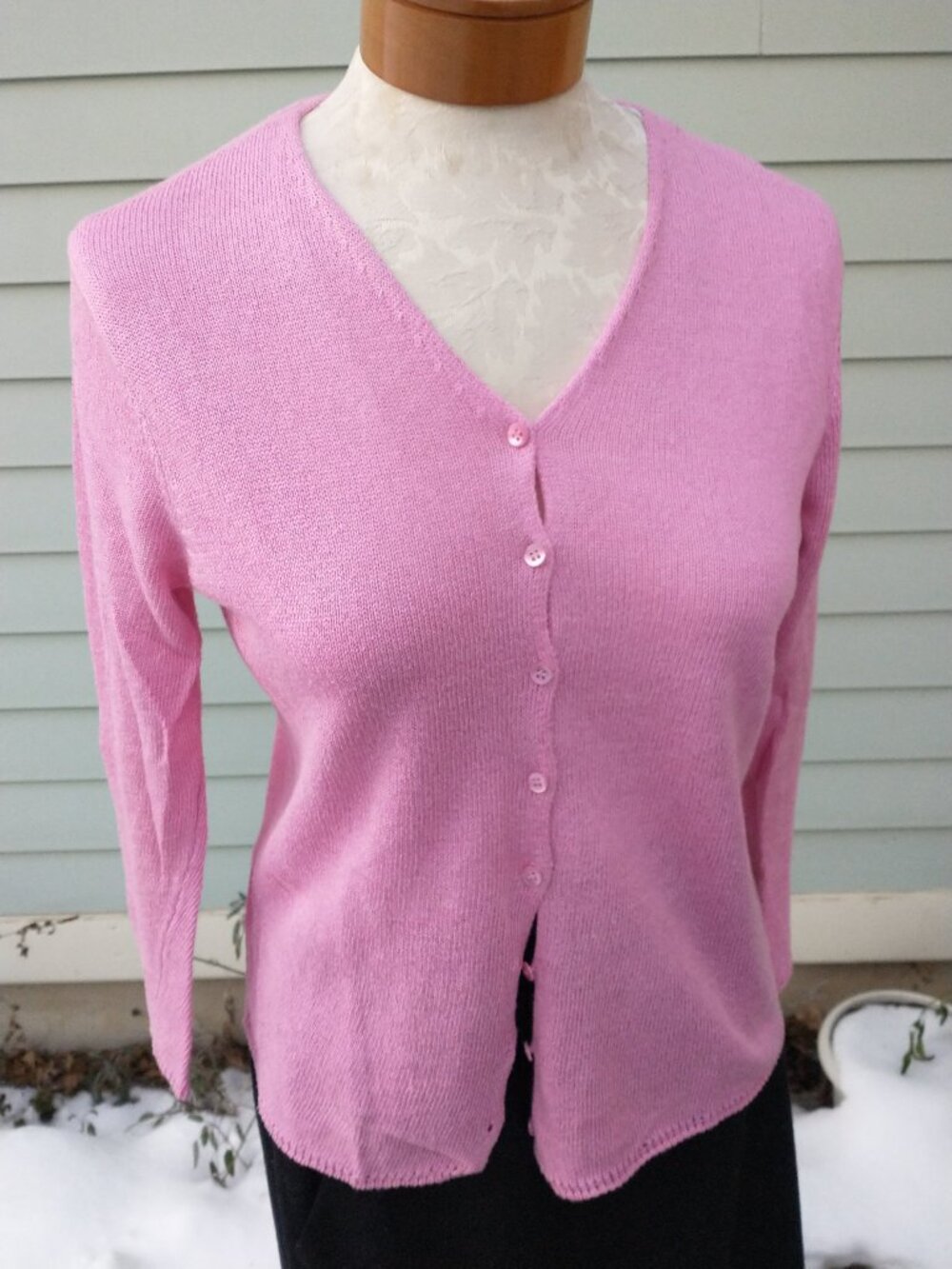 Cardigan: linen/cotton/viscose, pink. Small - by Eileen Fisher